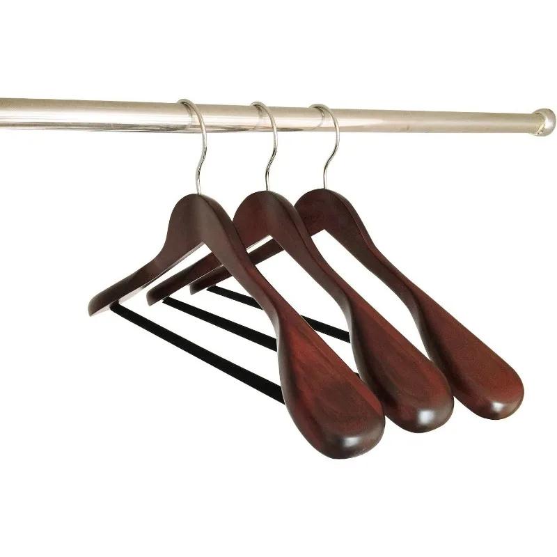 Goods Wooden Coat & Suit Hangers - Extra Wide Shoulder Wood Clothes Hangers with Velvet Bar | Premium Garment & Pants