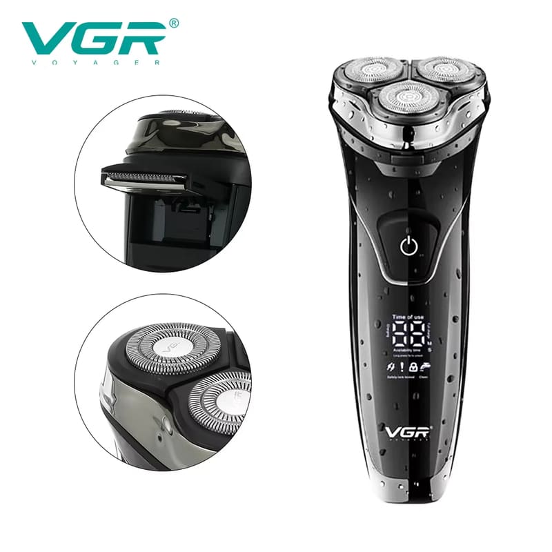 Original VGR Portable Three-head Floating Shaver Digital Display Electric Shaver Rechargeable Shaver Household Full Body Wash Home Razor Shaver V-318
