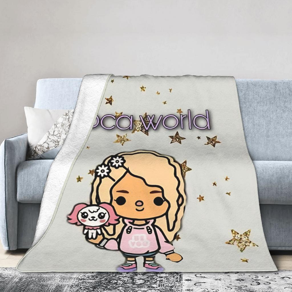 Toca Boca World Strickdecke Fleece Cartoon Spiele Super Weiche Überwurfdecken für Zuhause Couch Bett Teppich