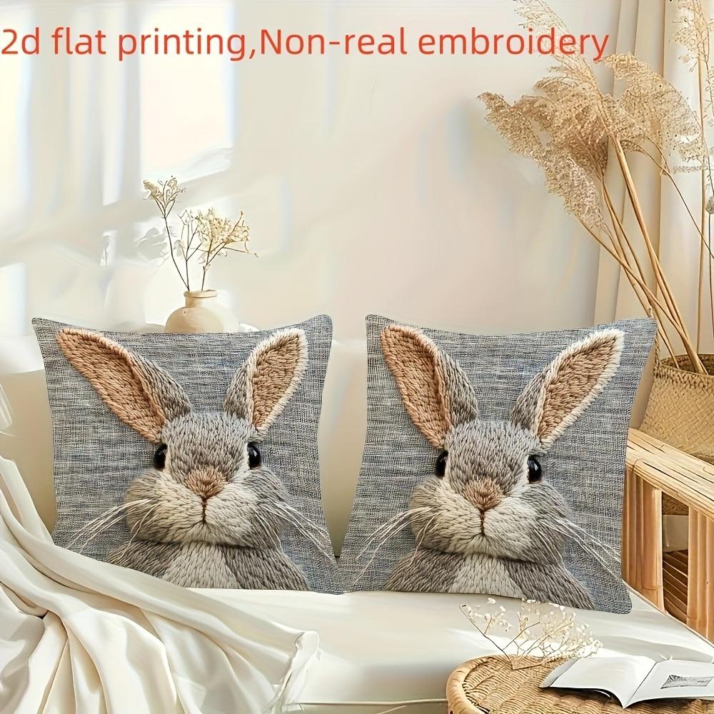 1Pc Easter Bunny Print Cushion Cover Polyester 2D Double-Sided Printing Pillow Cover For Sofa Bedroom Living Room Holiday Gift