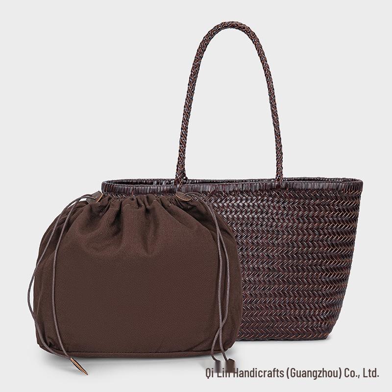 Geweven Koeienhuid Mandtas in Drakenstijl: Handtas van echt leer voor dames, grote capaciteit, retro design