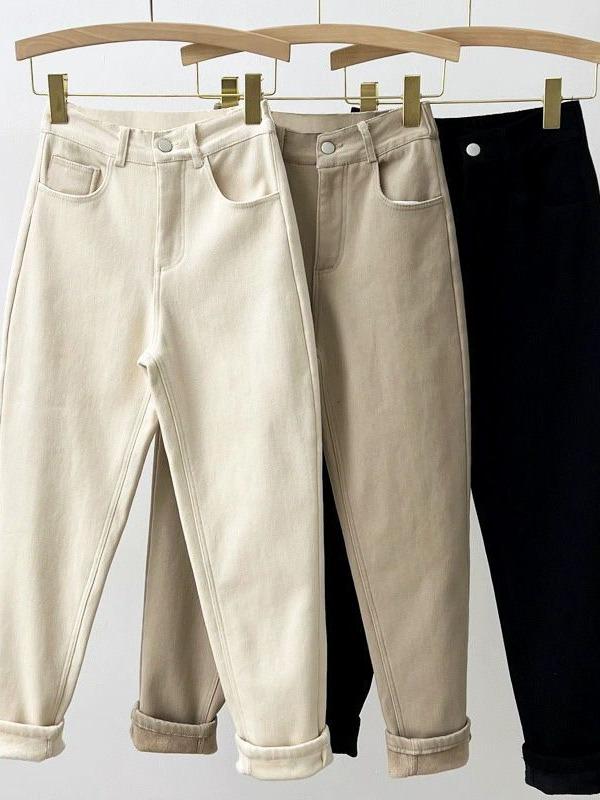 Women's Plus-Size Khaki High-Waisted Cropped Fleece Cigarette Jeans, Spring 2024