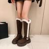 Fashion High Boots Winter New Round Toe Suede Metal Buckle Platform Non-slip Wear-resistant Block Heel Cotton Shoes