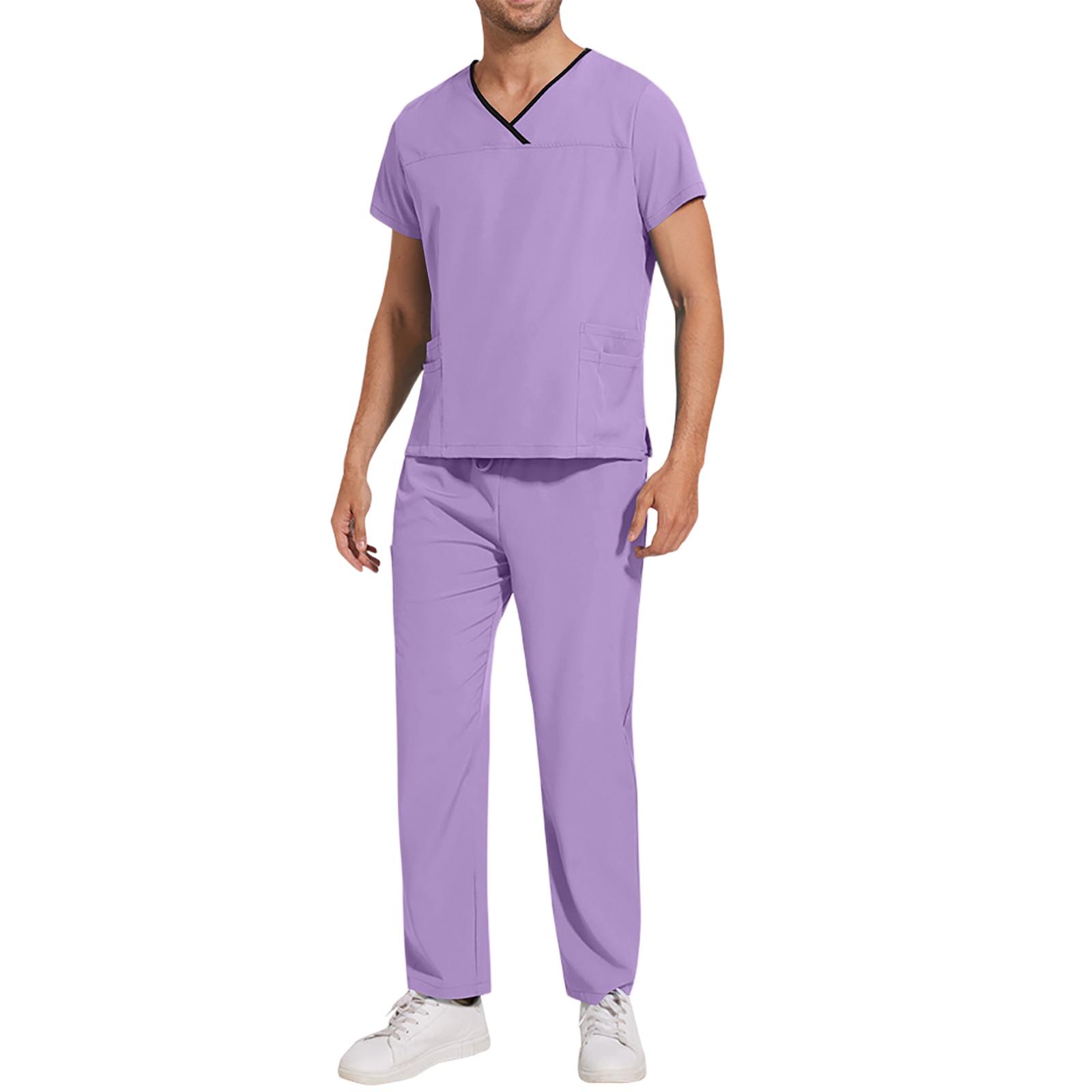 

Мужской свободный и удобный рабочий костюм с V-образным вырезом и короткими рукавами, многокарманный, комплект костюма для красоты XL