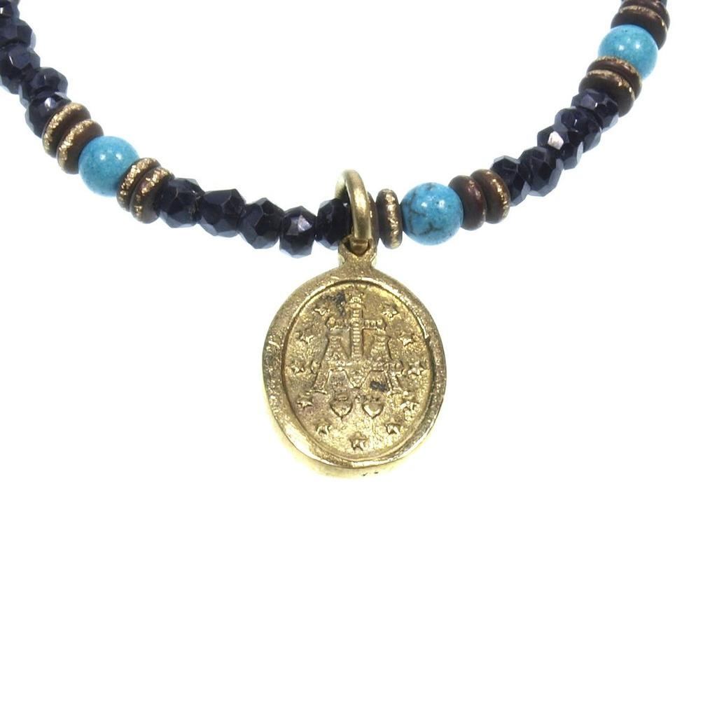 Maria medallion charm turquoise and black spinel pendant bracelet for men [Ishiki] [148nab]