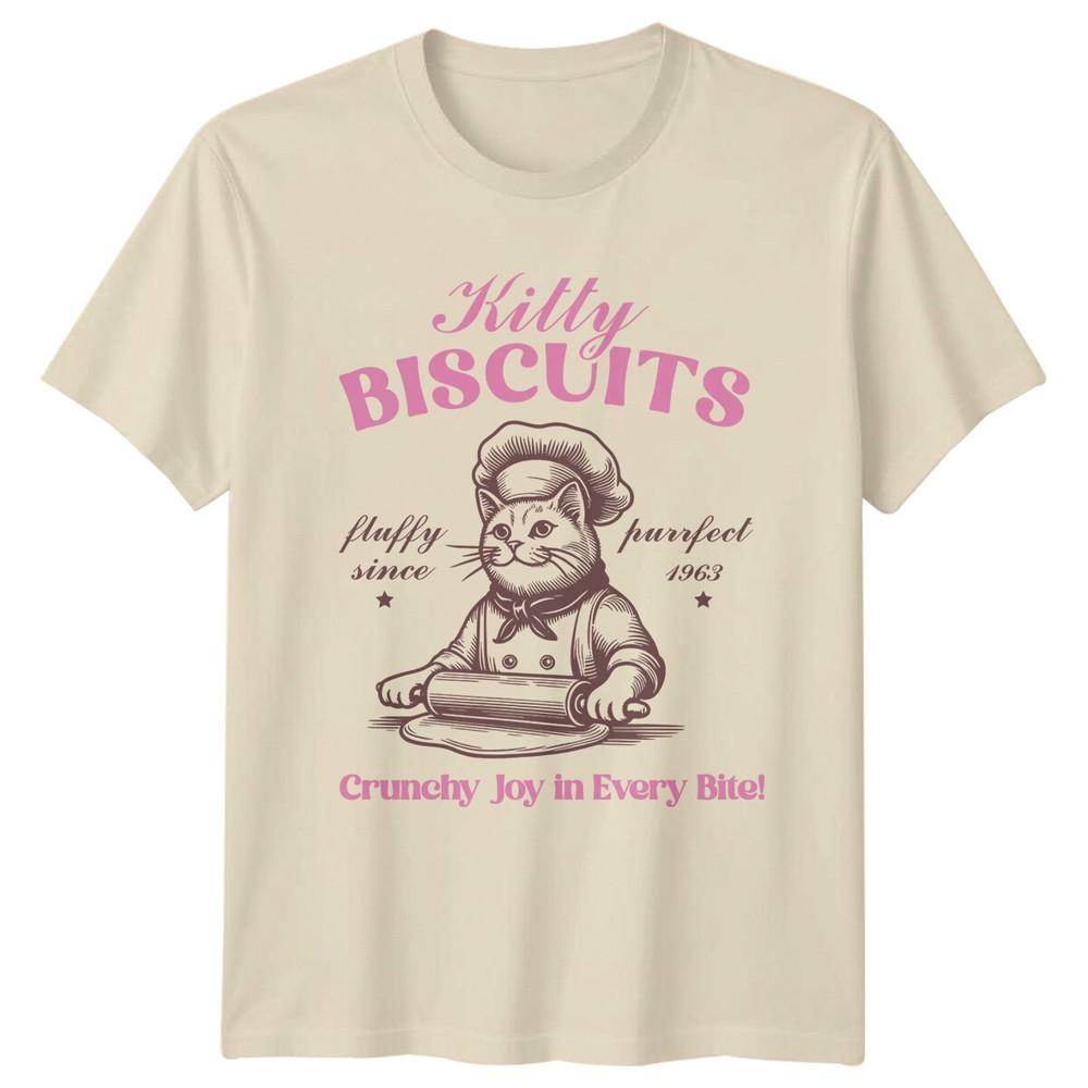 Kitty Biscuits TShirt Cat Baker Crunchy Joy in Every Bite Funny Unisex T-Shirt M