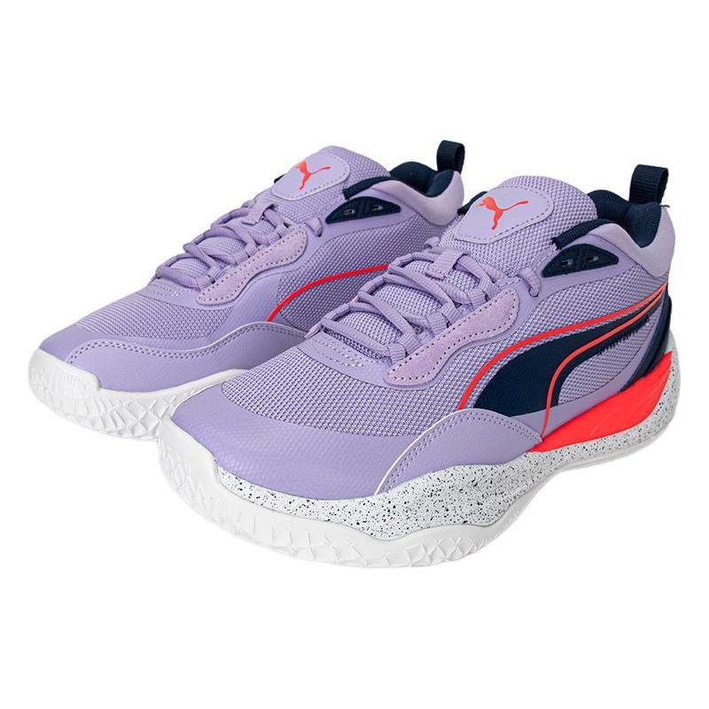 Puma Playmaker Round Toe Lace-Up Slip-Resistant Durable Low-Top Basketball Shoes Men Sneaker Purple White Red 377576-04