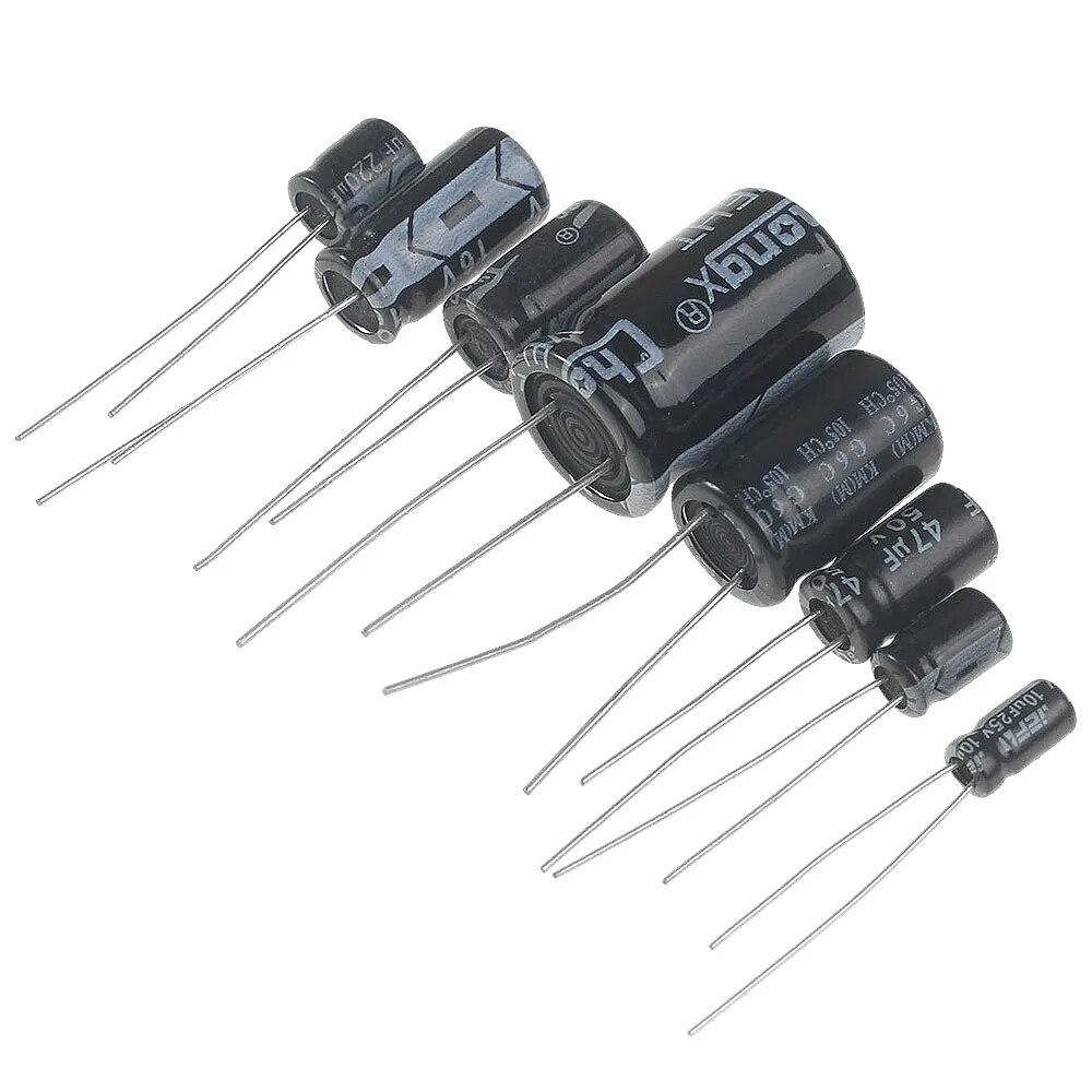 125 STK 25 verdier Elektrolytisk kondensator assortert sett 16V 25V 50V 1uF-2200uF DIY elektroniske komponentsett 10uf 47uf 100uf 220uf