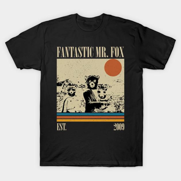 Men Black Print T-shirt Fantastic Mr. Fox Movie Vintage No-Cut Transfer Paper Print Cotton Tshirt 3XL