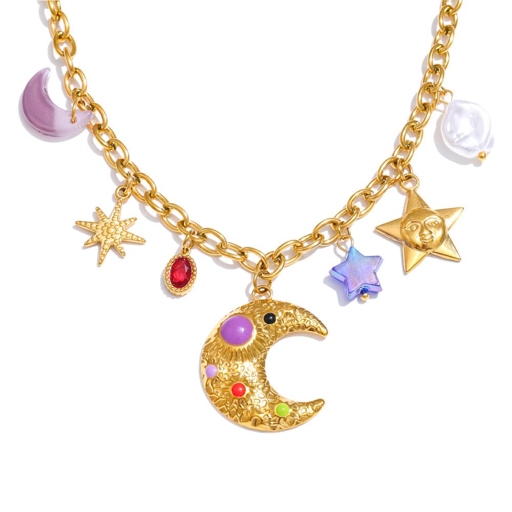 

Yhpup Charms Imitation Pearl Acrylic Star Moon Pendant Drop Necklace Golden Stainless Steel Popular Summer Fashion Jewelry 2025