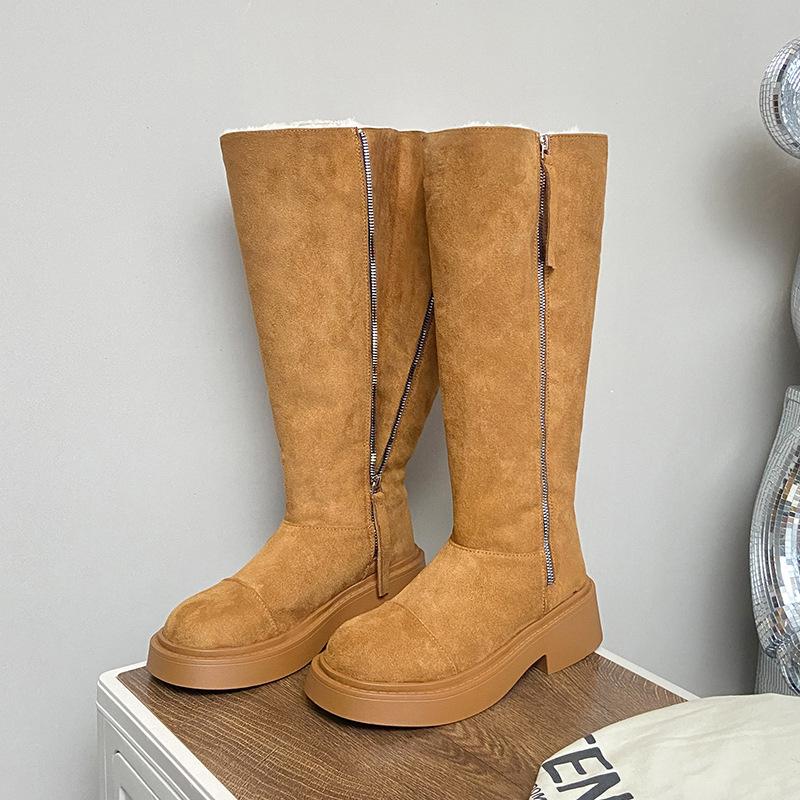 [Fanfna] Retro long snow boots women's 2025 autumn new velvet thickened warm fashionable versatile boots