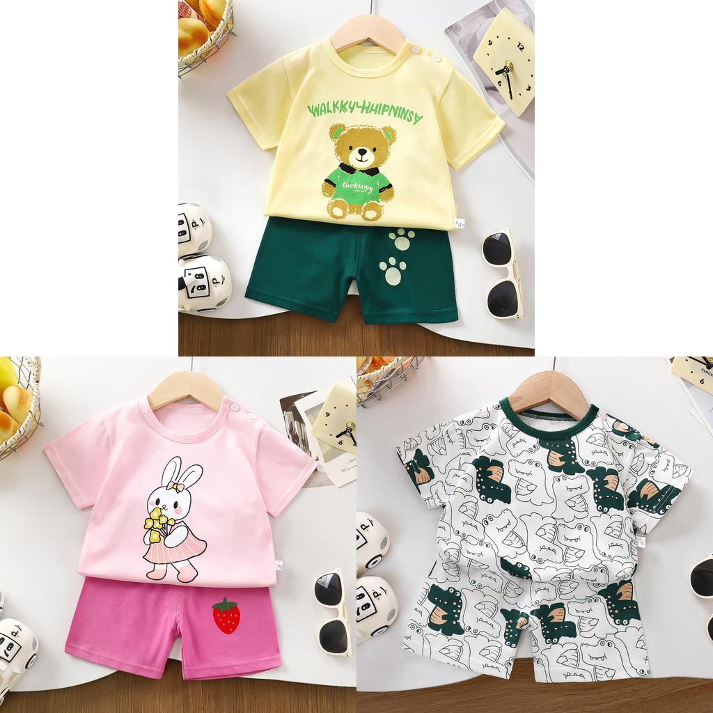 Kinder Cartoon Muster Baumwolle Kurzarm Pyjama Set Für Sommer Komfort Spielzeit