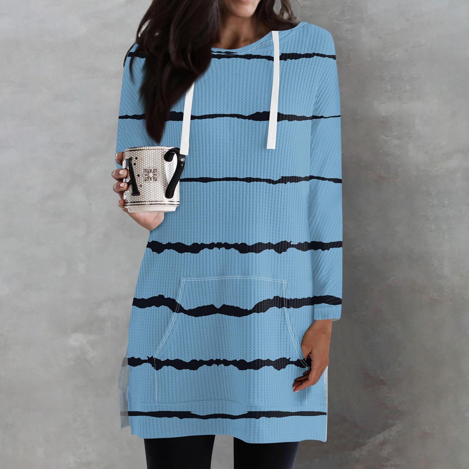 

Женские свободные рубашки с принтом, длинные рукава, толстовки с завязками, трикотажные туники с боковыми разрезами, топы с капюшоном и карманом XL