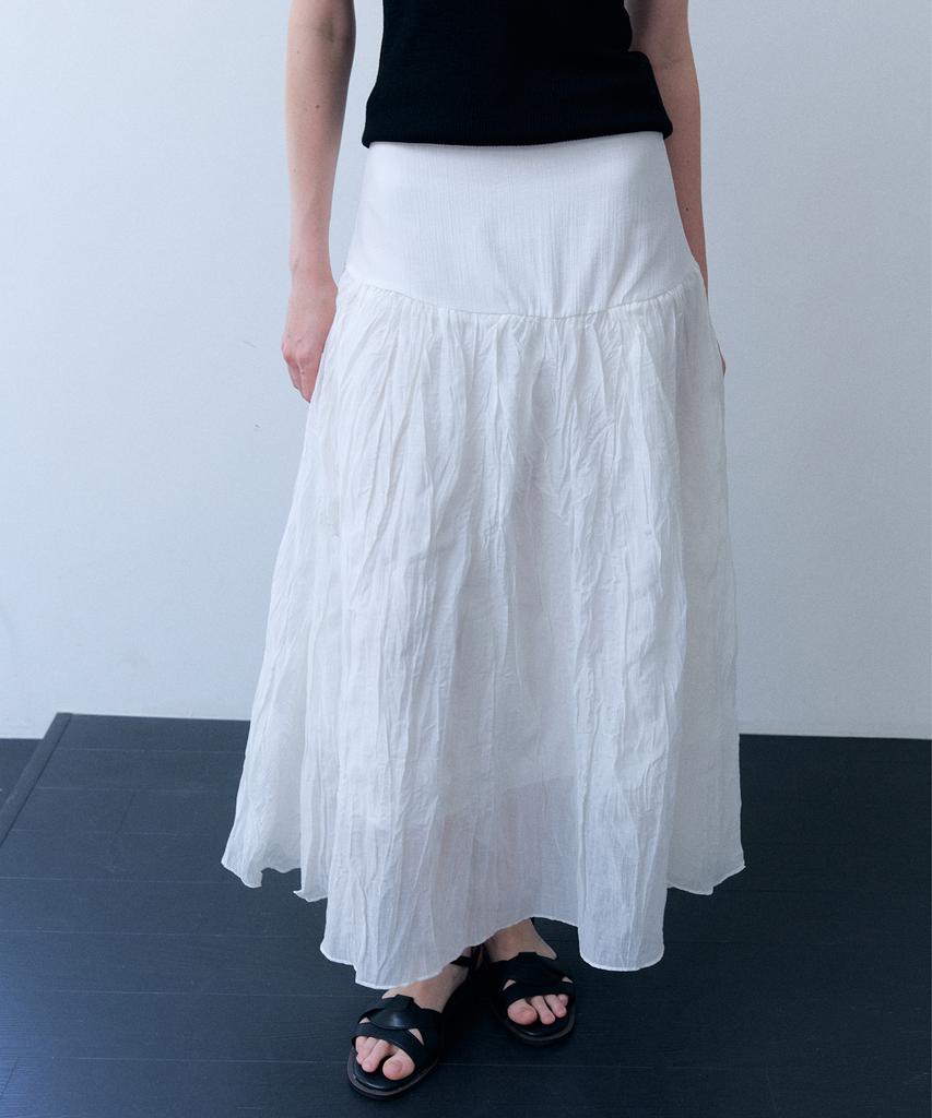 Meojiaenminggeul Ete Contour Wrinkle Midi Skirt (White)