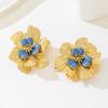Vintage Blue Drip Oil Stamen Stud Earrings for Women Exaggerated Metal Large Flower Personality Earrings Fashion Jewelry Gifts