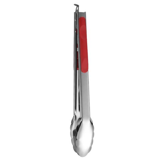 Pince de service Poignée en silicone antidérapante Manche rouge Acier inoxydable résistant à la chaleur Pince alimentaire Cuisine BBQ Buffet Pince pour égoutter l'huile