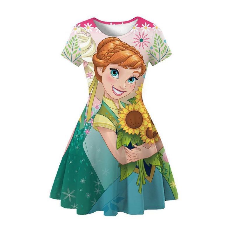 Children'S Skirt Princess Dress 2D Digital Printing Short Sleeve Girls Dress