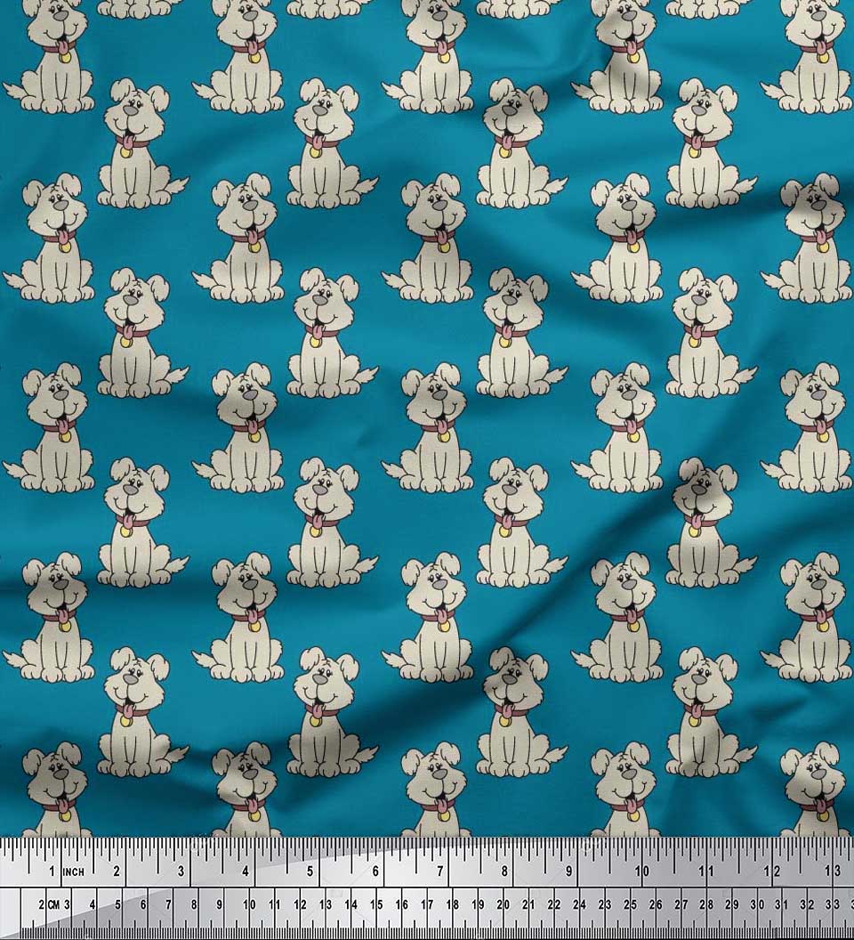 

Японська креп-сатин Soimoi Мультяшна тканина з принтом собаки на метри 42 дюйми 42 Inch Wide - Poly Crepe синій