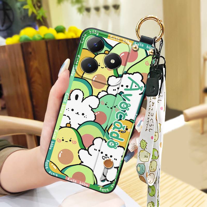 Ring Wrist Strap Phone Case For Realme C63 4G/C61 4G Back Cover Kickstand Anti-knock Silicone Cartoon Shockproof Durable