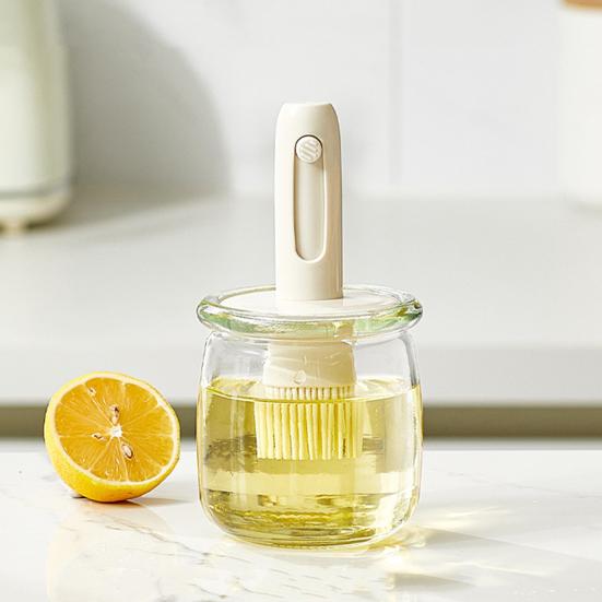 Glass Oil Bottle Silicone Brush Integrated Oil Pot Vinegar Jar Easy-Fill Wide Mouth Oil Dispenser for Barbecue Frying Baking Cooking