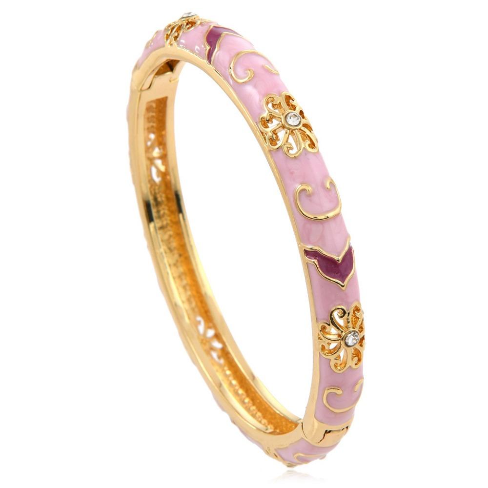 Stile Etnico Lusso Colore Oro Smalto Multicolor Fiore Zircone Bracciale rigido per Donna Fascino Sposa Bracciale a manetta Gioielli Bohemienne Regalo
