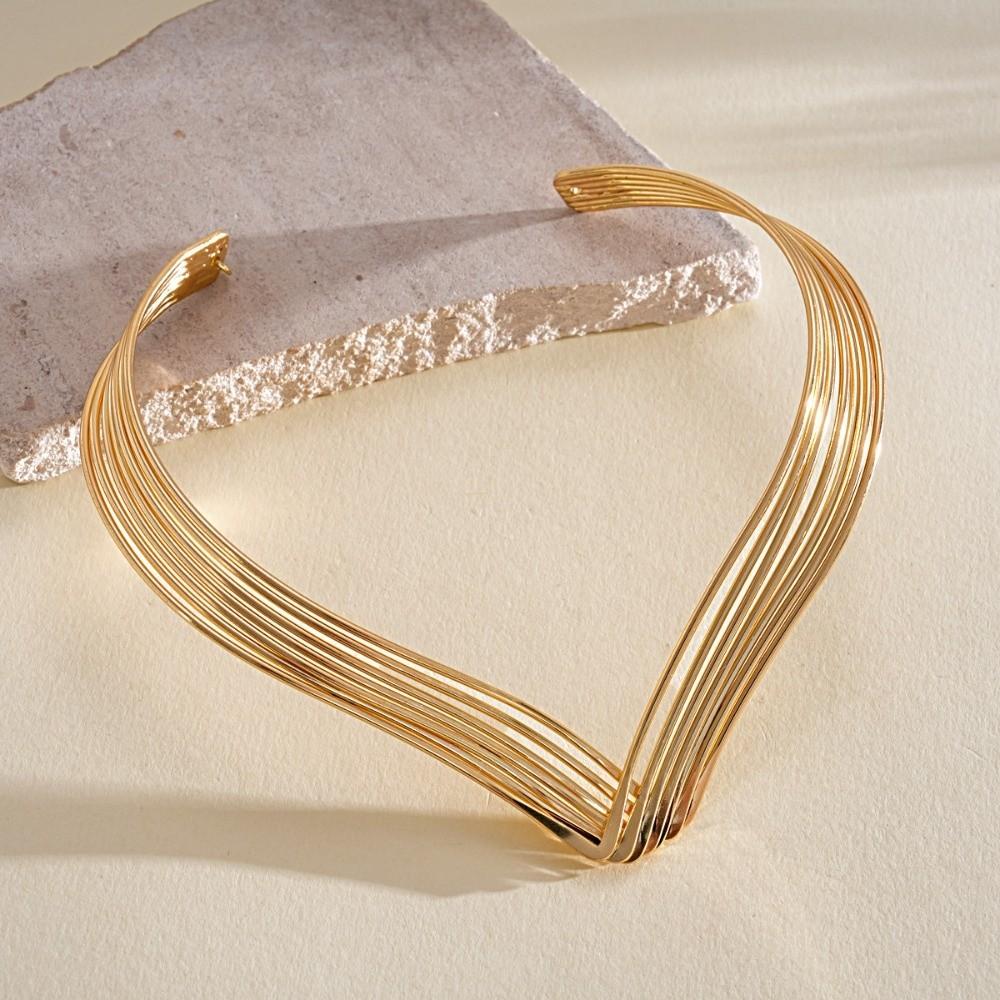 Metal Opening Metallic Multi-Layer Line Necklace Exaggerated Women s Fashion Choker Bridal золотой