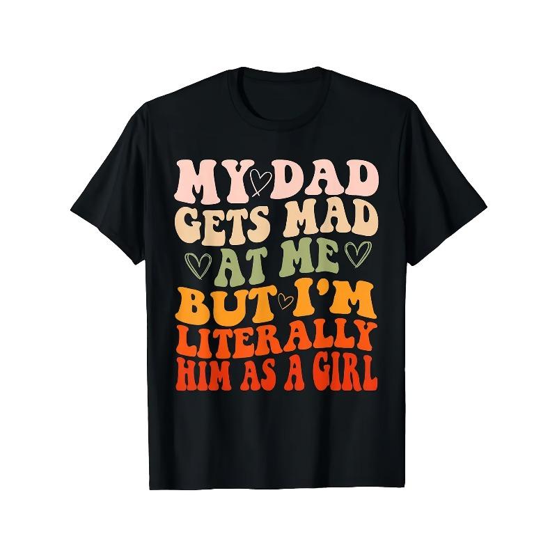 

Европейские размеры Забавная футболка с принтом Мой папа злится на меня, но я буквально его девочка - Короткий рукав, круглый вырез, повседневный летний топ 98cm чёрный