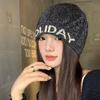 Vintage Letter Beanie Hat Hollow Knitted Pullover Hat Fashion Sequin Knitted Hat  Winter