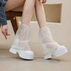 Summer 2025 New Thick-soled Cool Boots Double-layer Design Irregular Trousers Mesh Boots Women's Solid Color Trend
