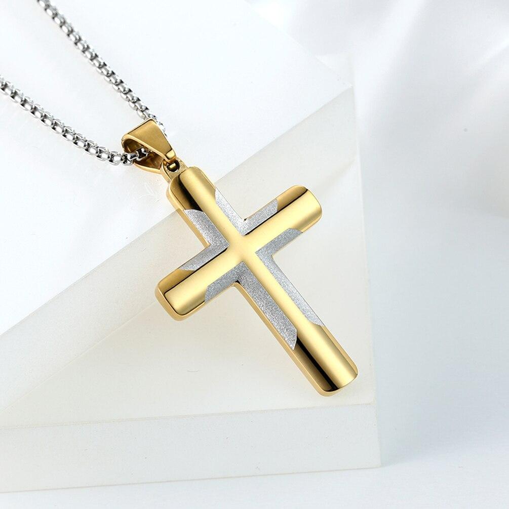 

Wholesale Stainless Steel Contrast Frosting Coss Pendant Necklace for Men and Women 43*29mm