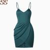 Women Casual Sexy Suspenders V Collar Color Dress With Slim Sheath Silhouette