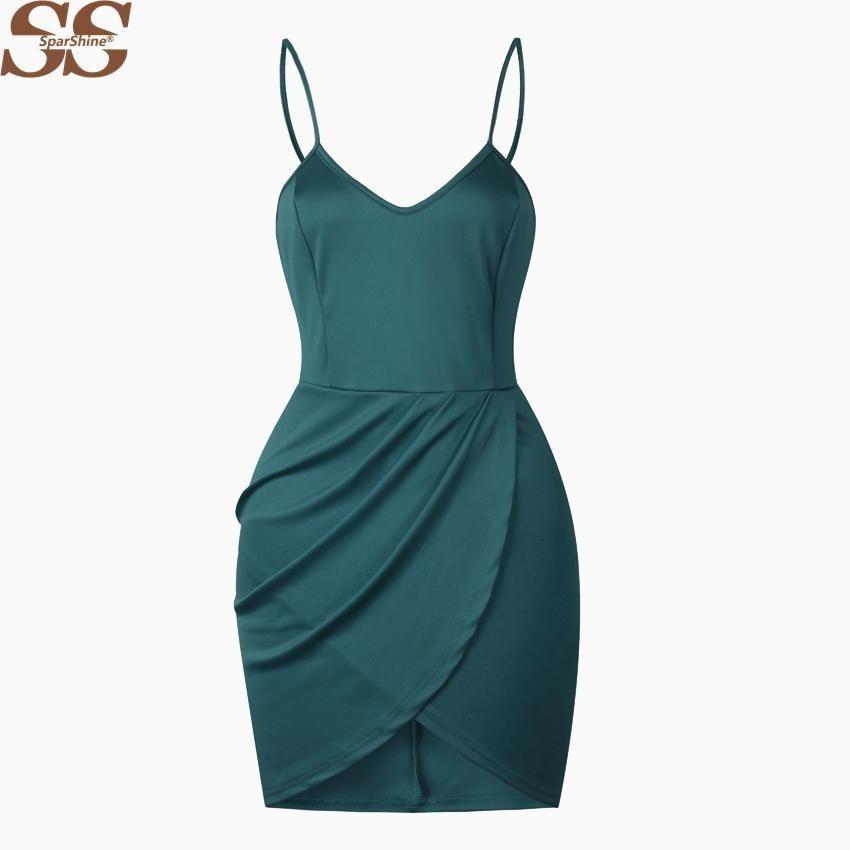 Women Casual Sexy Suspenders V Collar Color Dress With Slim Sheath Silhouette