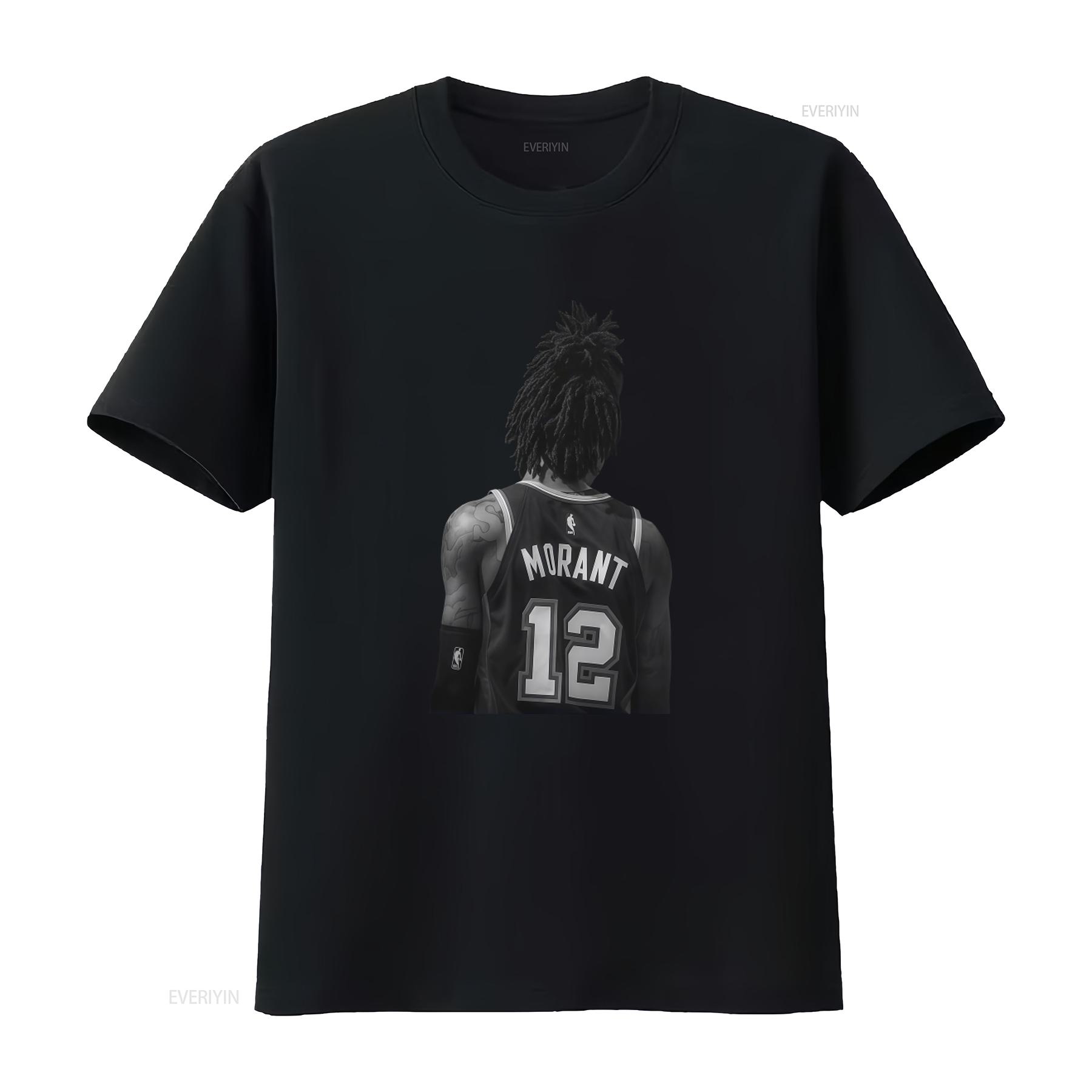 

Classic Vintage Jamorant 12 Back T Shirt Morant Black Memphis Basketball vintage Washed fashion Breathable streetwear Casual 4XL