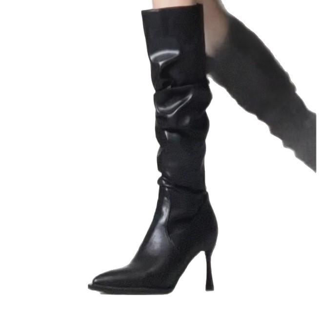 [Factory making goods] High heels women's stiletto heel stacking boots 2025 new calf thin pointed boots
