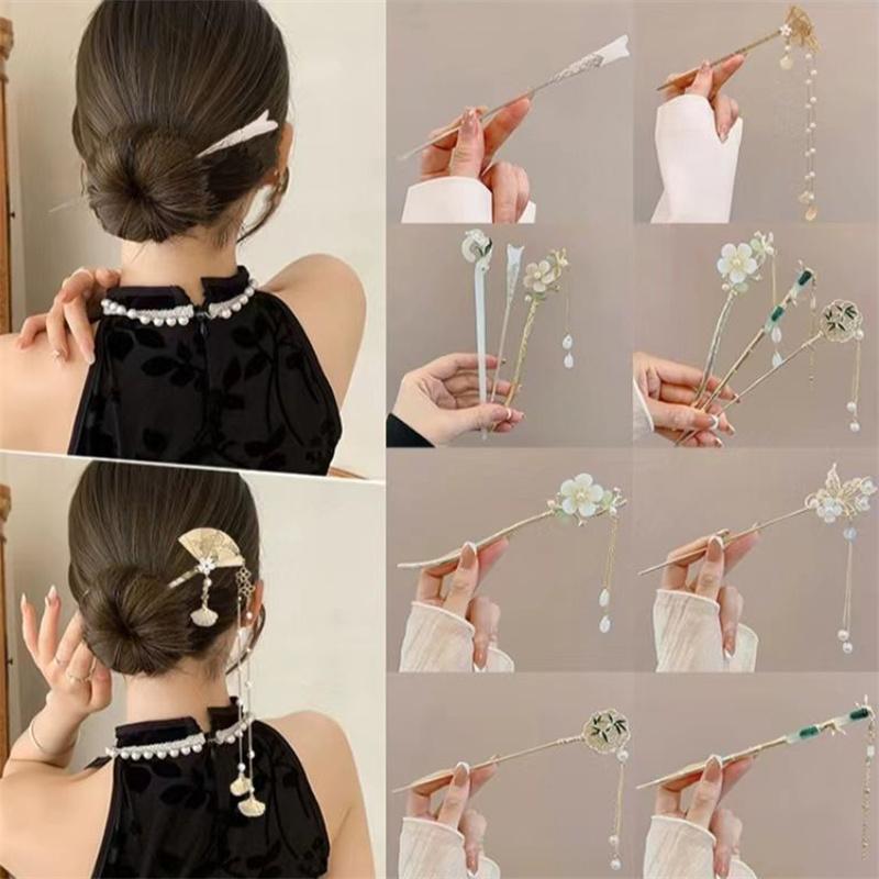 Retro Chinese Style Tassel Hair Clip For Women Hair Stick Pins Flower Handmade Hairpins Charm Jewelry Accessories Hair Ornaments