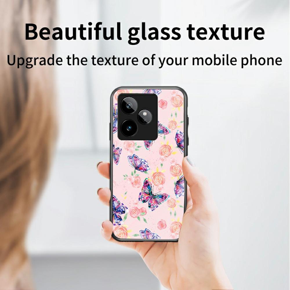 For Realme GT 7 5G Case Butterfly Pattern TPU+Tempered Glass Protective Phone Cover