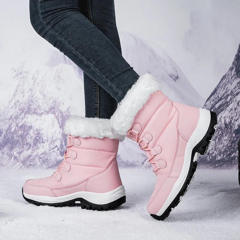 Fashion Winter Women's Snow Boots High Top Plus Velvet Women's Cotton Shoes Outdoor Warm Casual Shoes Comfortable Non-slip Hiking Boots