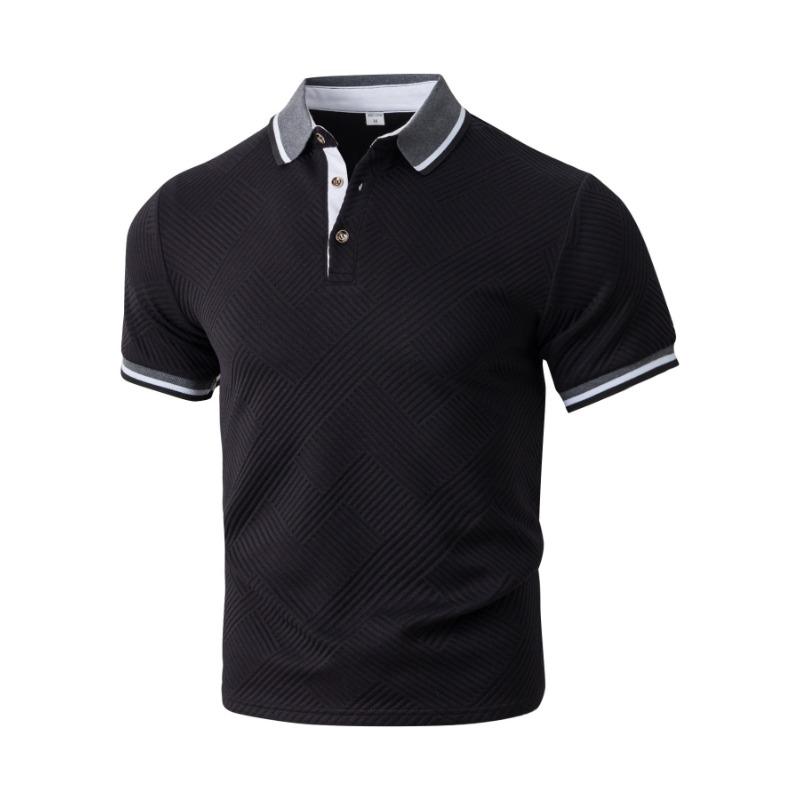 Men Geometric Embossed Short Sleeve Polo Shirt With Contrast Trim S
