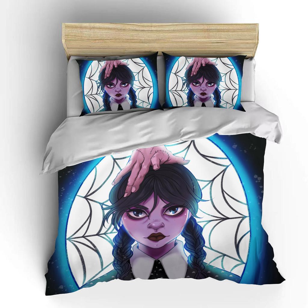 10 Größen Gruseliges Wedne-sday Muster Bettwäsche 3-teiliges Set King Size Doppelbett Bettwäscheset Mikrofaser oder Polyester Bettbezugset