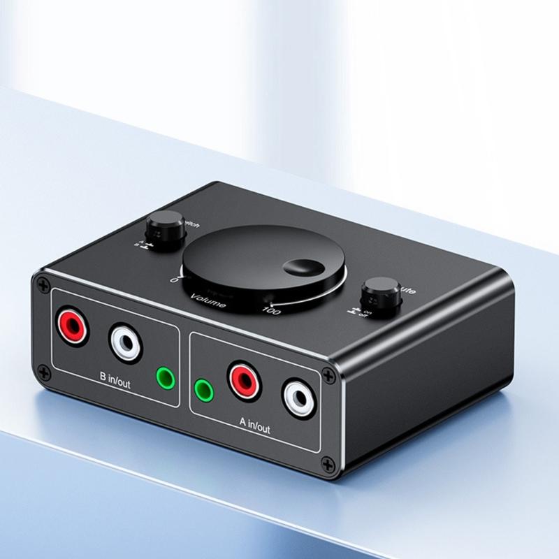 2 In 1 Out 3.5mm 2RCA Auditory Switcher Box Bidirectional Speaker Switcher with Mute Button and Sound Control