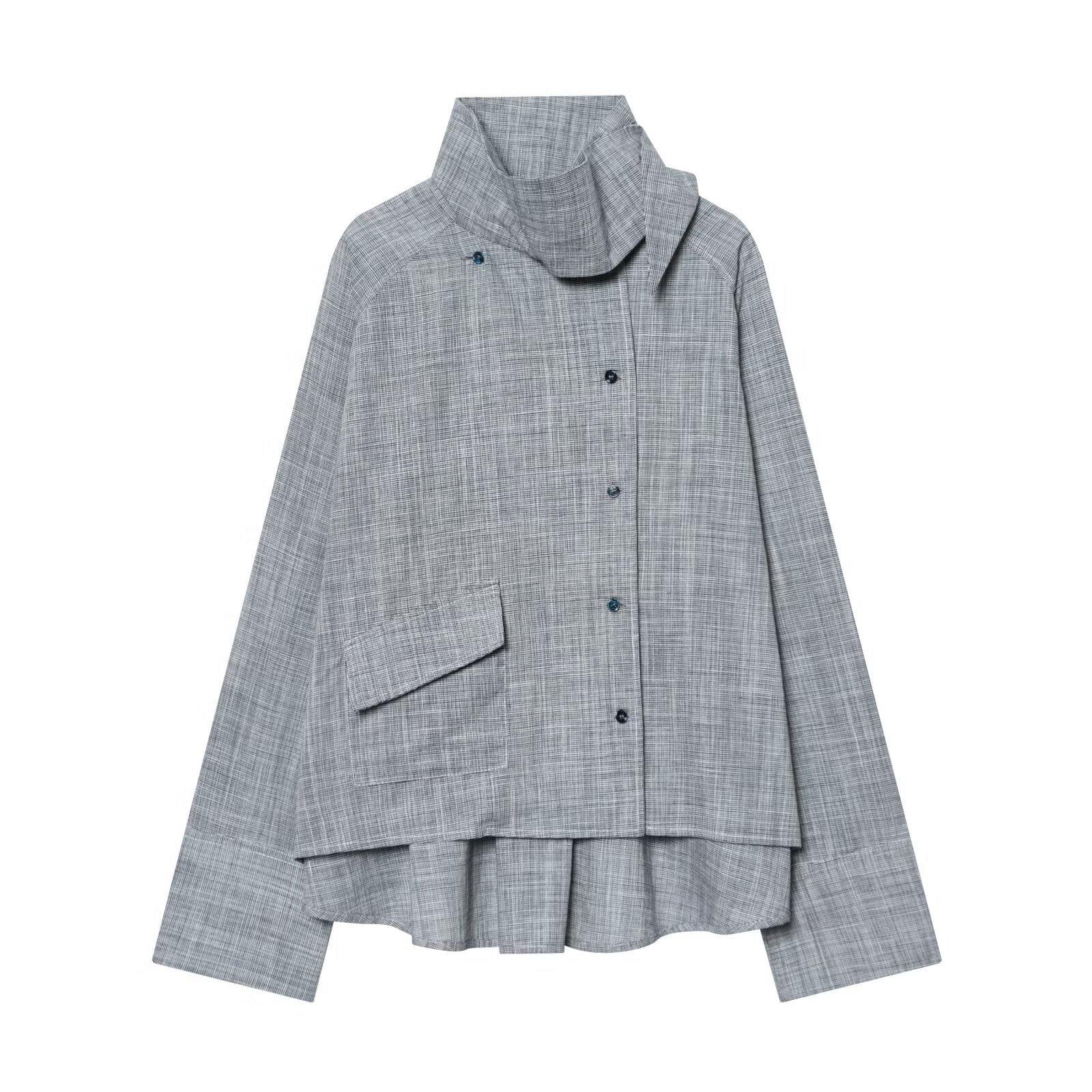 European and American style, new women s clothing, foreign style, plaid pocket loose shirt 1063/262 XS