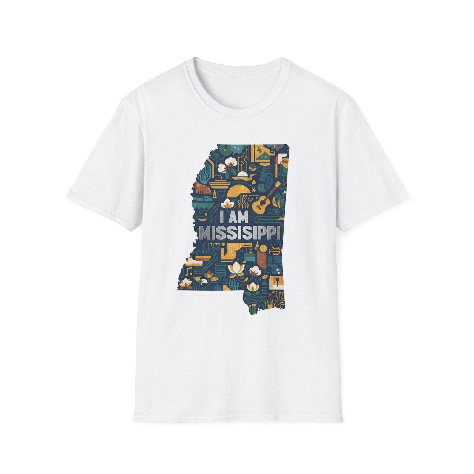 I Am Mississippi T-Shirt | State Map Illustration, Mississippi Icons S