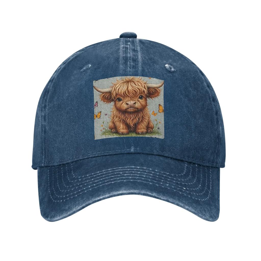 Highland Cow Cartoon Animal Denim Fabric Cap Casual Baseball Caps Adjustable Hat Summer Unisex Baseball Hats