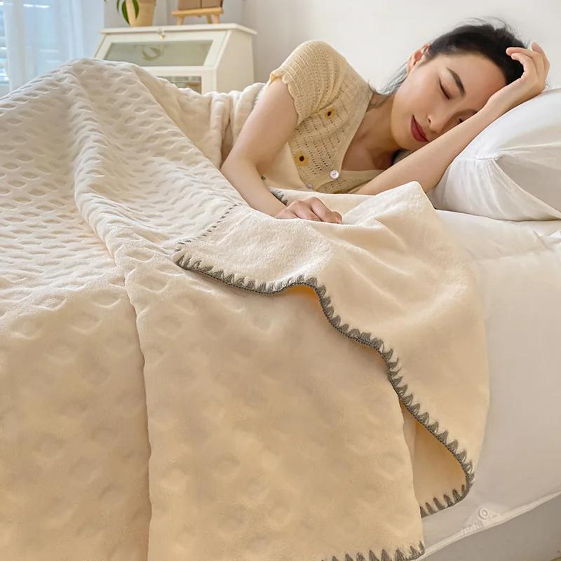 2024 New Class A Soft Waxy Stroking Cats Blanket Four Seasons Air Conditioning Blanket Waffle Double Layer Composite Blanket