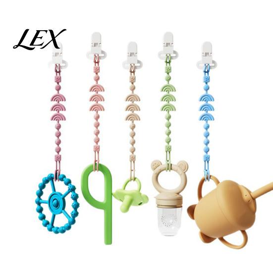 Non Metallic Pacifier Chain Silicone Clip with Teether for Infants, BPA-Free Chewable Baby Anti-Drop Holder Shower Gift Newborns 0-24 Months,