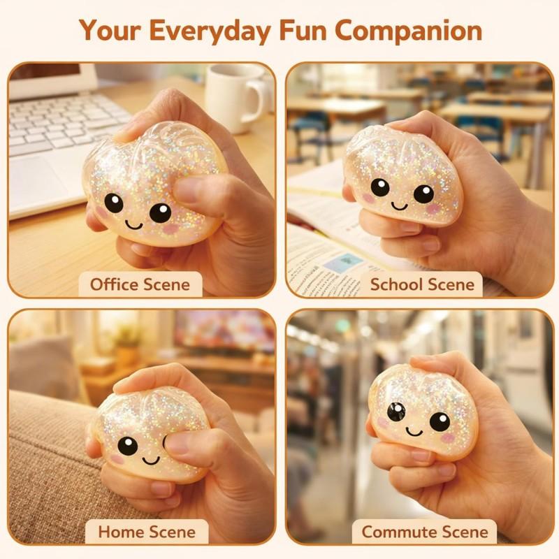 Rainbow Color Steamed Bun Squishy Toy Cute & Adorable Design Stress Relief Soft Rebound Portable Simulation Bun Toy Decorations