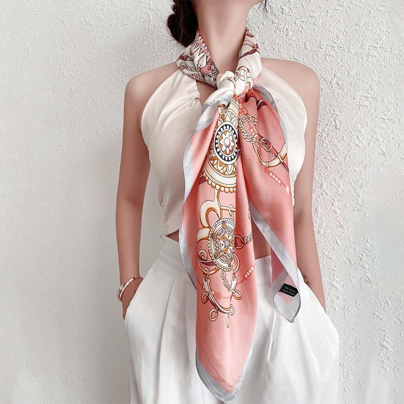 

90*90cm Silk Satin Hijab for Women Luxury Square Silk Scarf Satin Bandana Cheveux Soft Handkerchief Hijab Hair Accessories 90X90CM