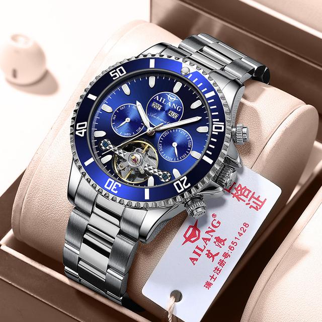 AILANG Luxury Black Red Case Multi-function Sports Tourbillon Watches Waterproof Automatic Mechanical Watch Men Reloj Hombre