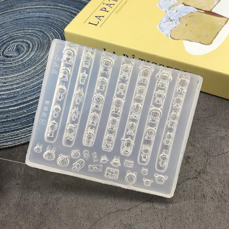 3D Silicone Relief Mold Kawaii Cartoon Labubu Nail Art Mold Diy Design Manicure Template Carving Nail Art Decoration Accessories