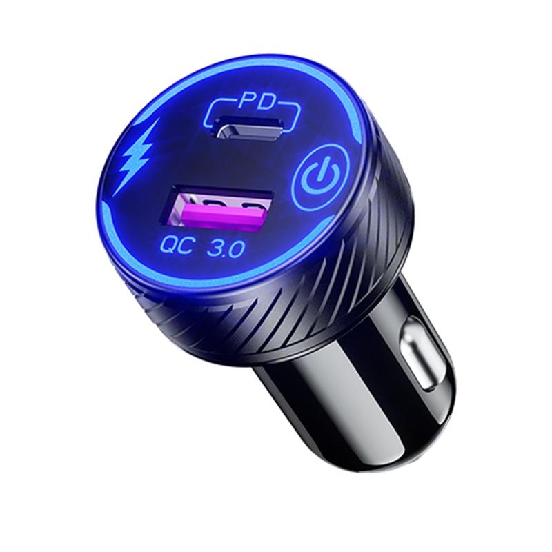Universal QC3.0 USB Dual Port USB C Type C PD Car Adapter Fast Car Charger with for Touch Power Switch LED Backlight